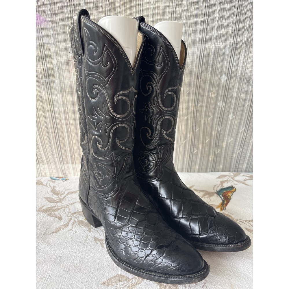Tony Lama Mens 10D Black Caiman Belly Western Cowboy Boots Style 82189